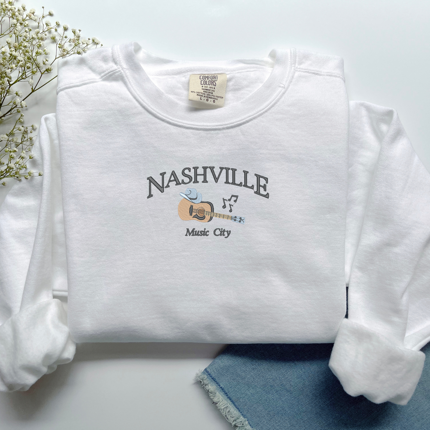 Nashville Music City Embroidered Crewneck | Tennessee Pride | Destination Sweatshirt