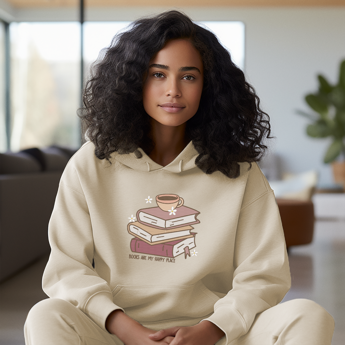 Embroidered Books Are My Happy Place Hoodie