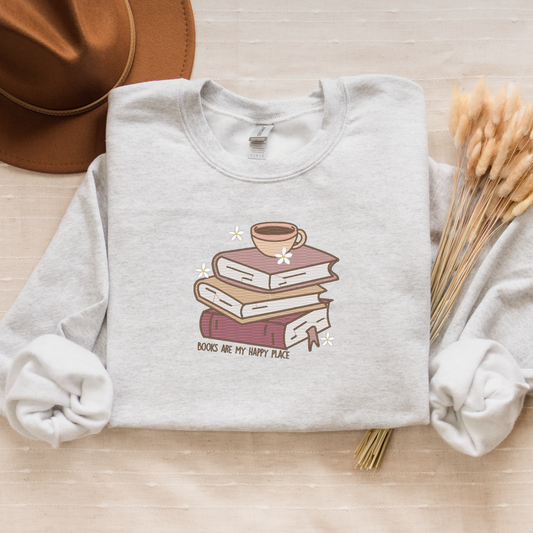 Embroidered Books Are My Happy Place Crewneck