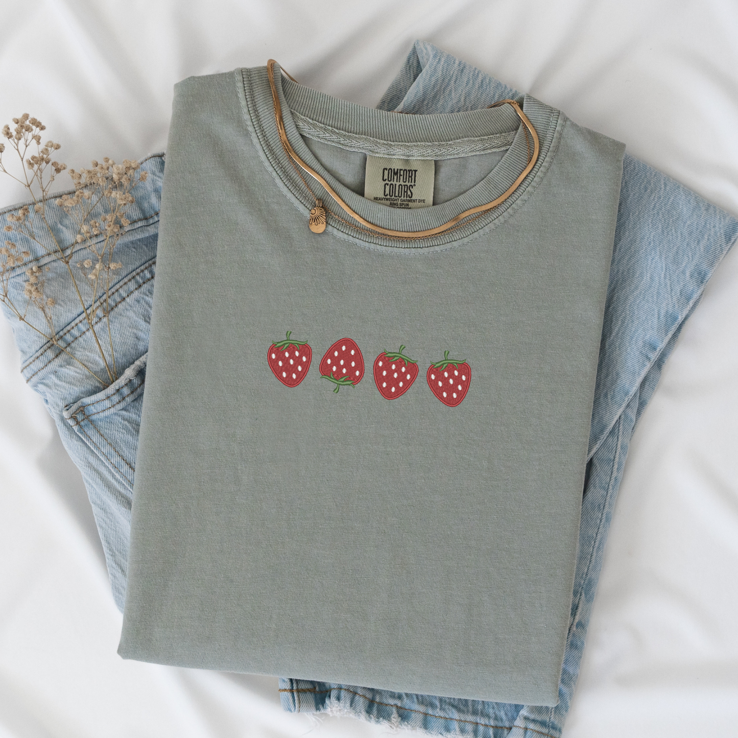 Summer Strawberry Embroidered T-Shirt | Comfort Colors | Berry Beautiful Shirt | Summer Apparel