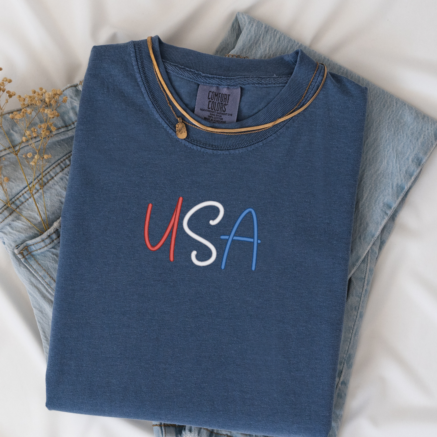 3D Puff Embroidered USA Tee | Comfort Colors | Patriotic T-Shirt | 4th of July Apparel