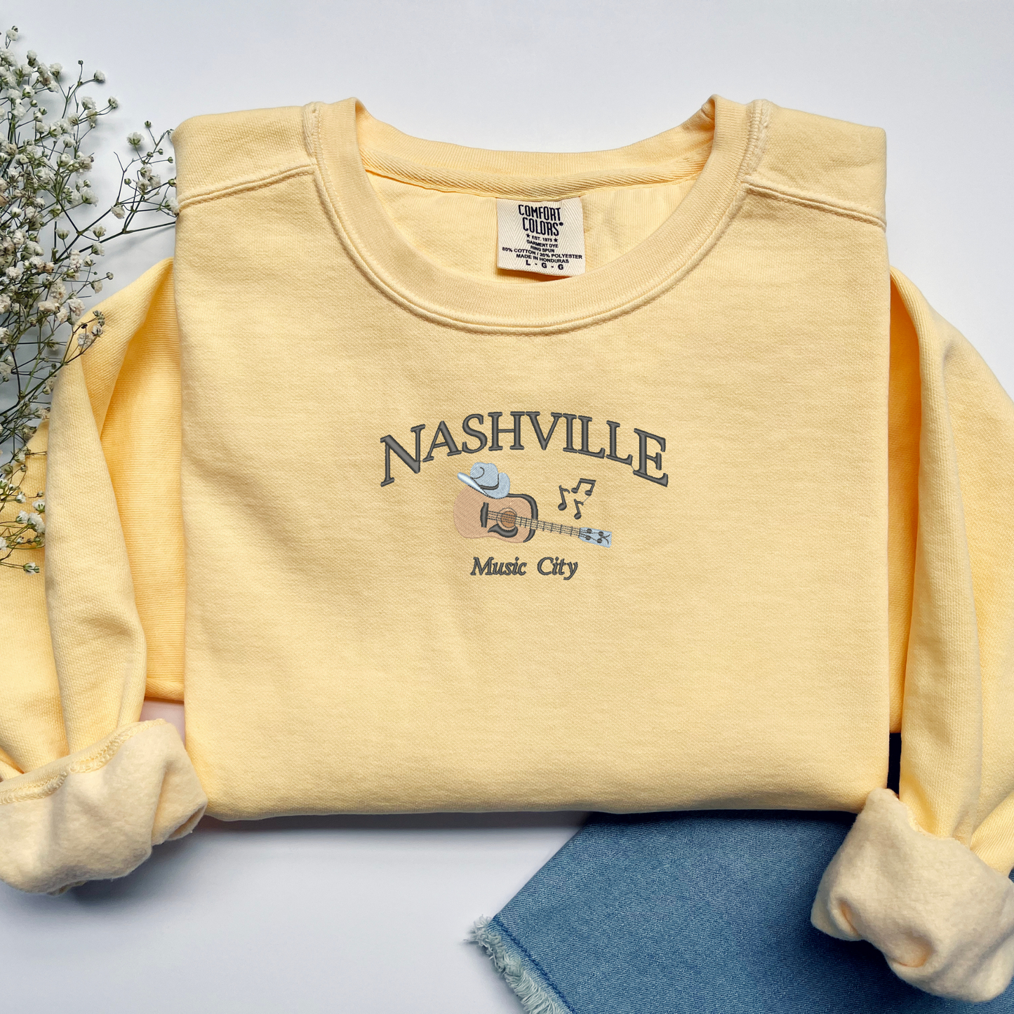 Nashville Music City Embroidered Crewneck | Tennessee Pride | Destination Sweatshirt
