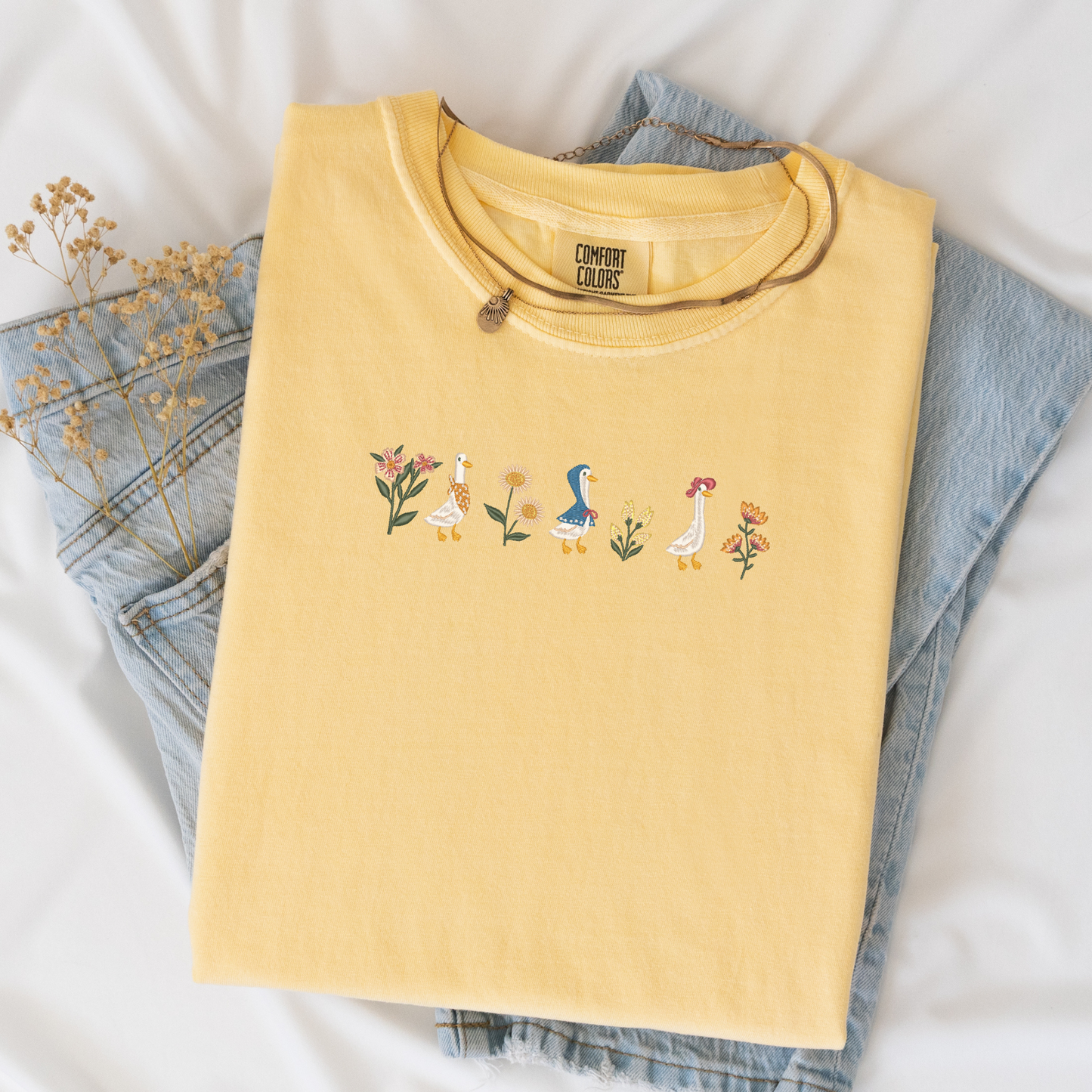 Floral Geese Embroidered Tee | Cottagecore Goose Shirt