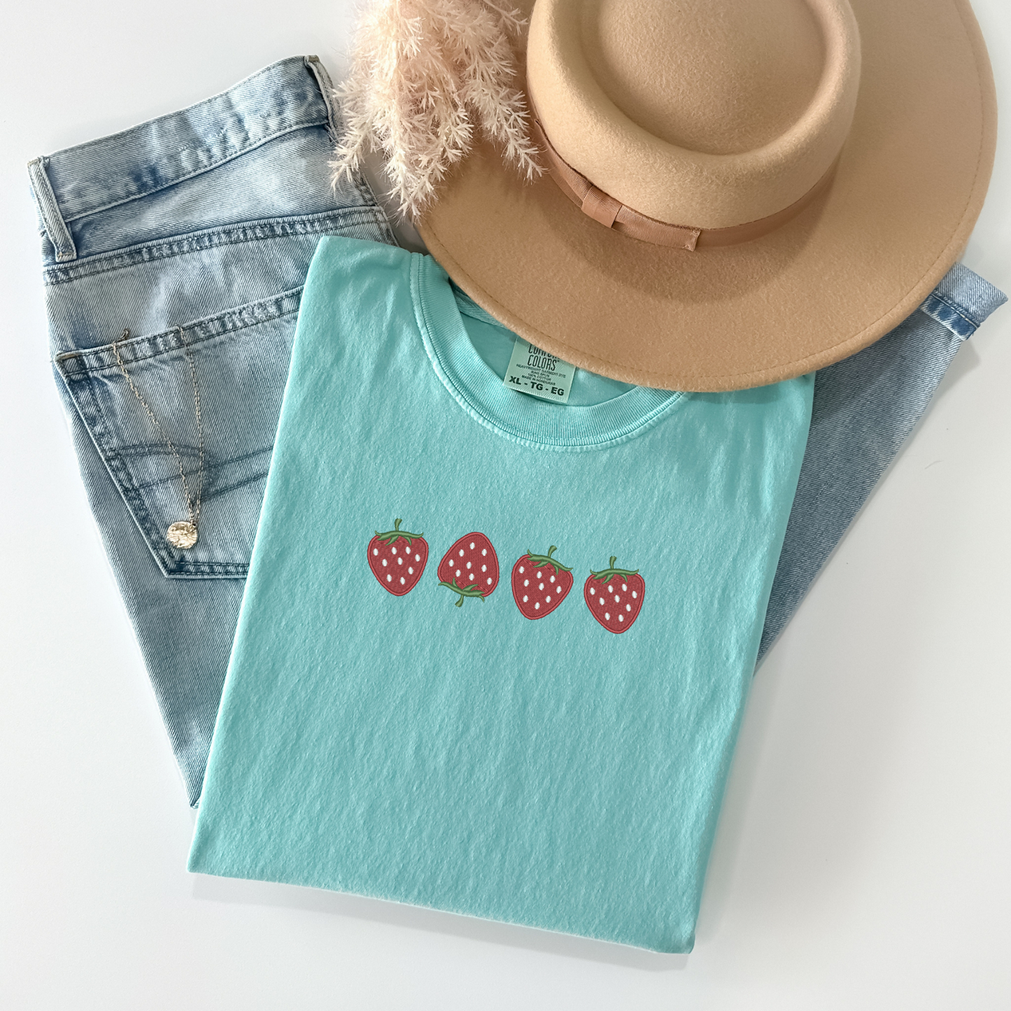 Summer Strawberry Embroidered T-Shirt | Comfort Colors | Berry Beautiful Shirt | Summer Apparel