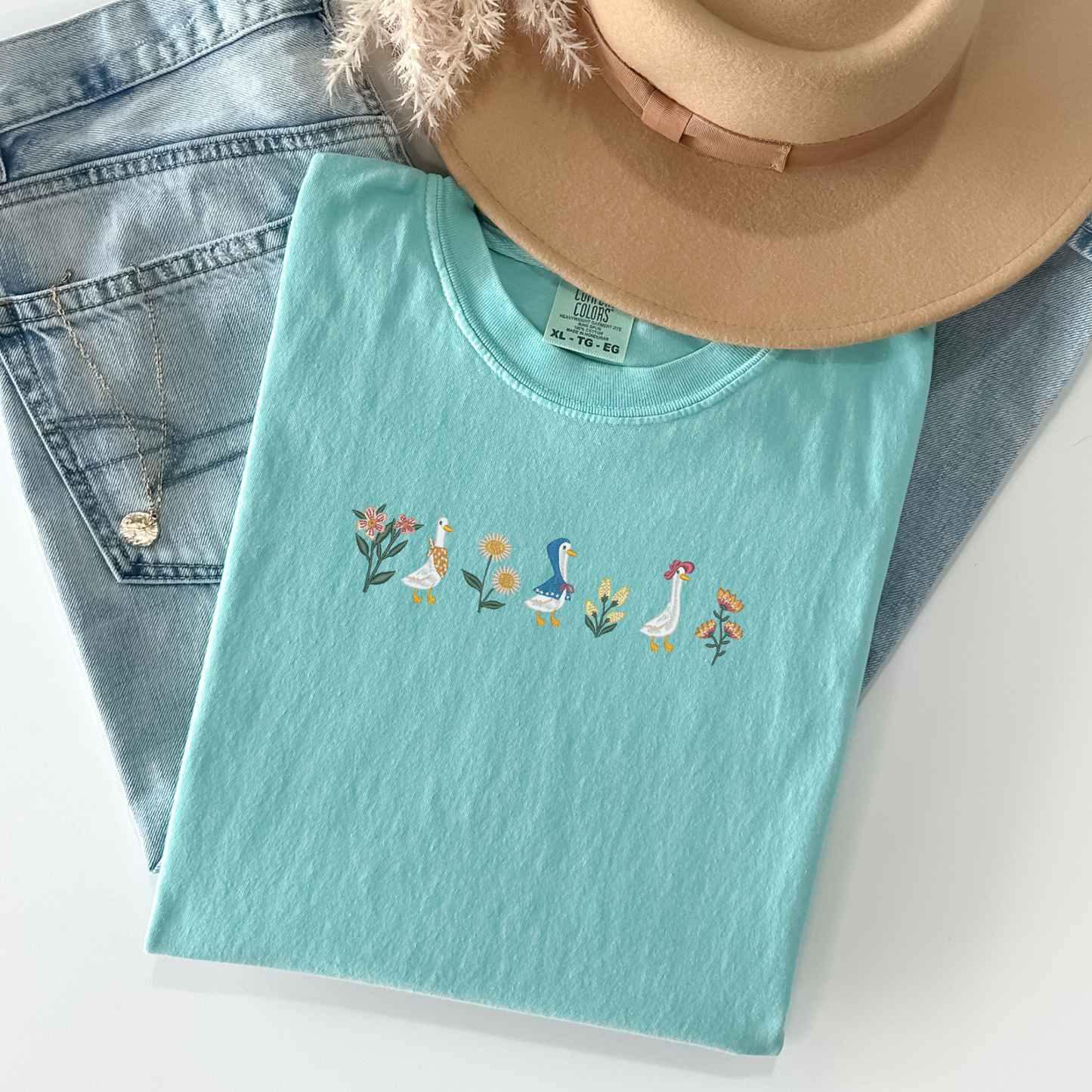 Floral Geese Embroidered Tee | Cottagecore Goose Shirt