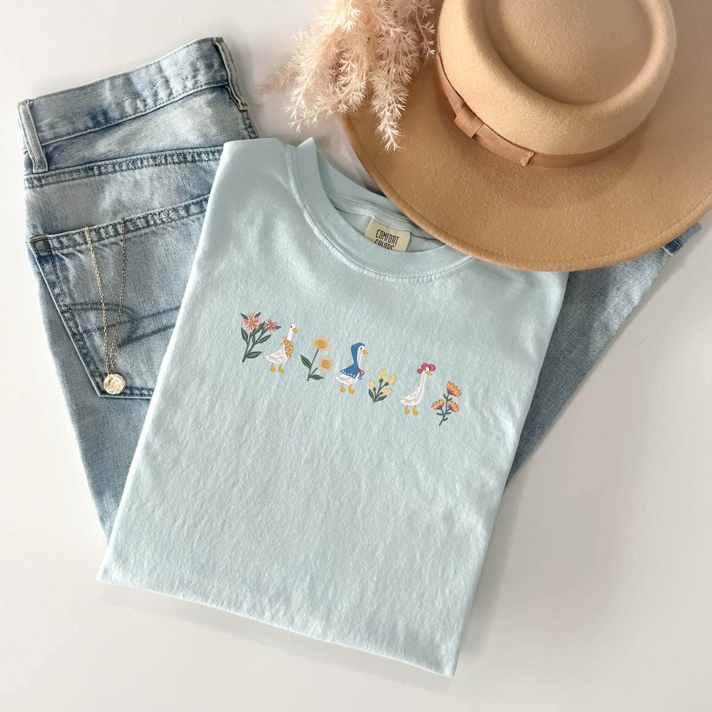 Floral Geese Embroidered Tee | Cottagecore Goose Shirt