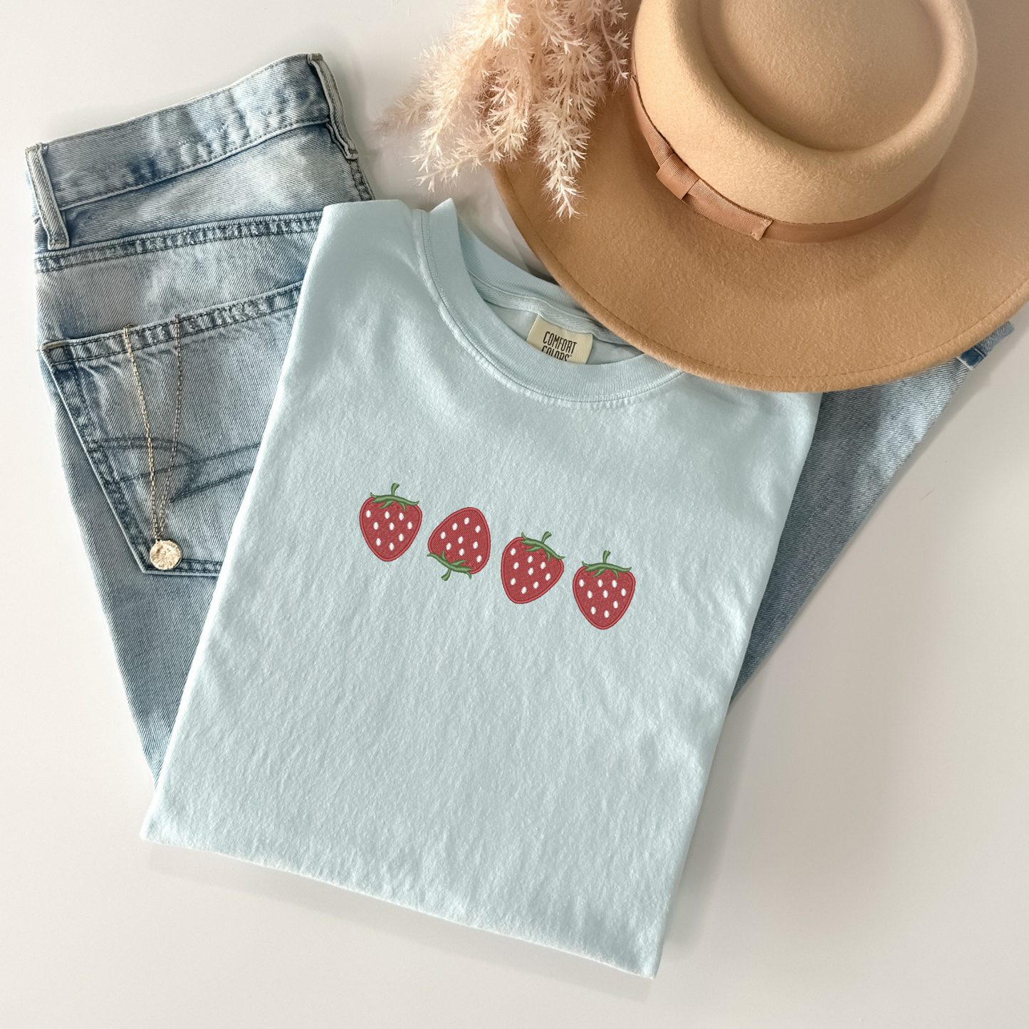 Summer Strawberry Embroidered T-Shirt | Comfort Colors | Berry Beautiful Shirt | Summer Apparel