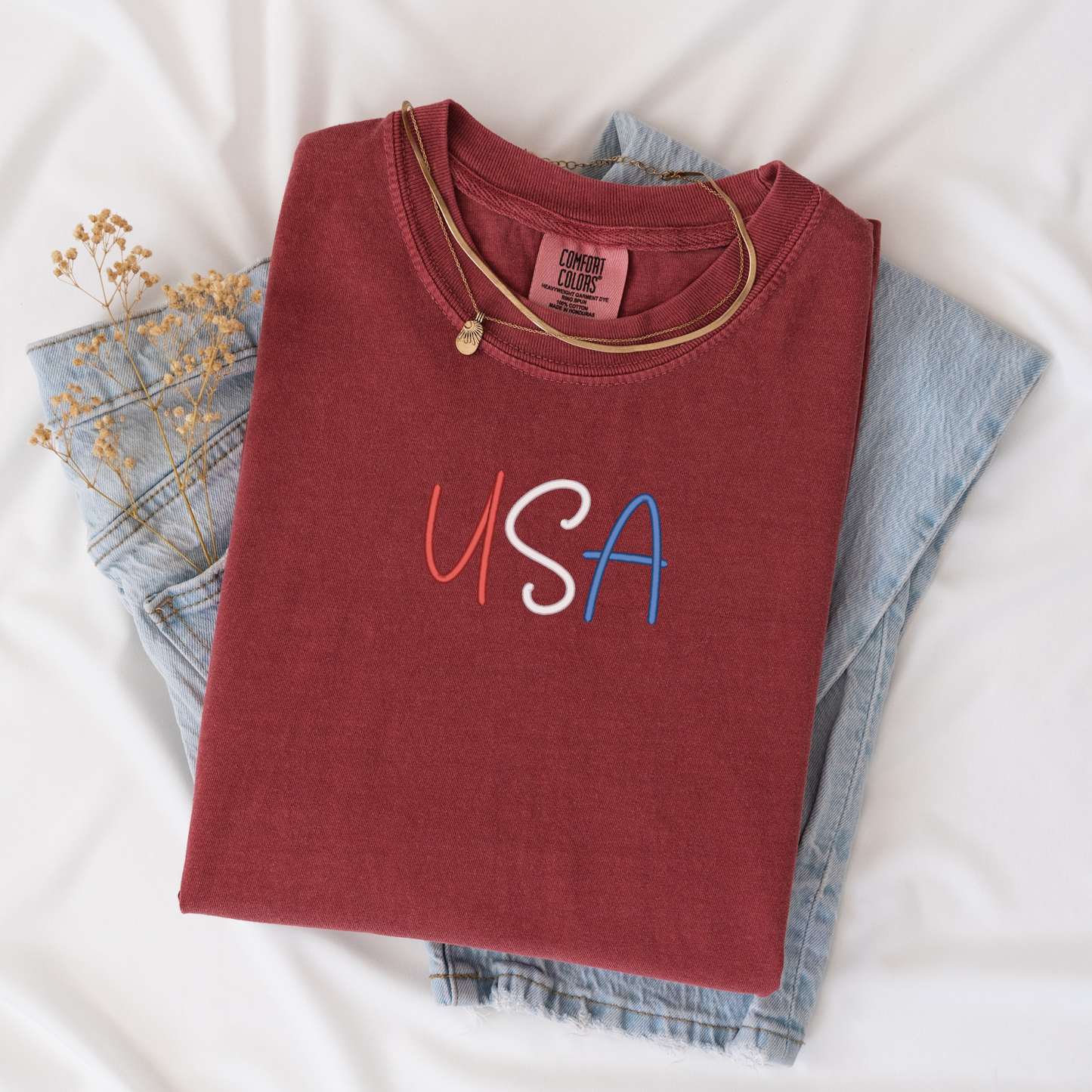 3D Puff Embroidered USA Tee | Comfort Colors | Patriotic T-Shirt | 4th of July Apparel