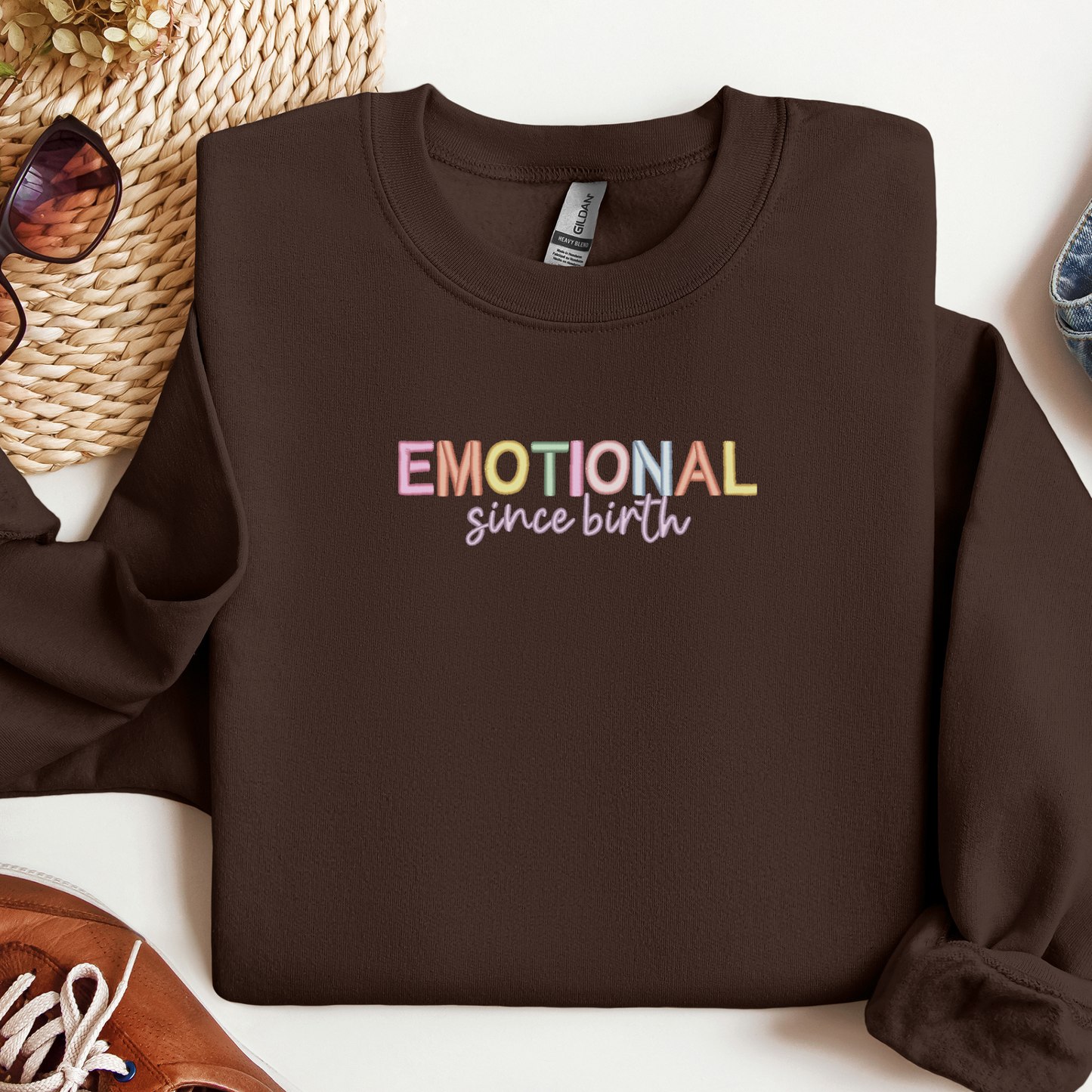 Emotional Since Birth Embroidered Crewneck Sweatshirt