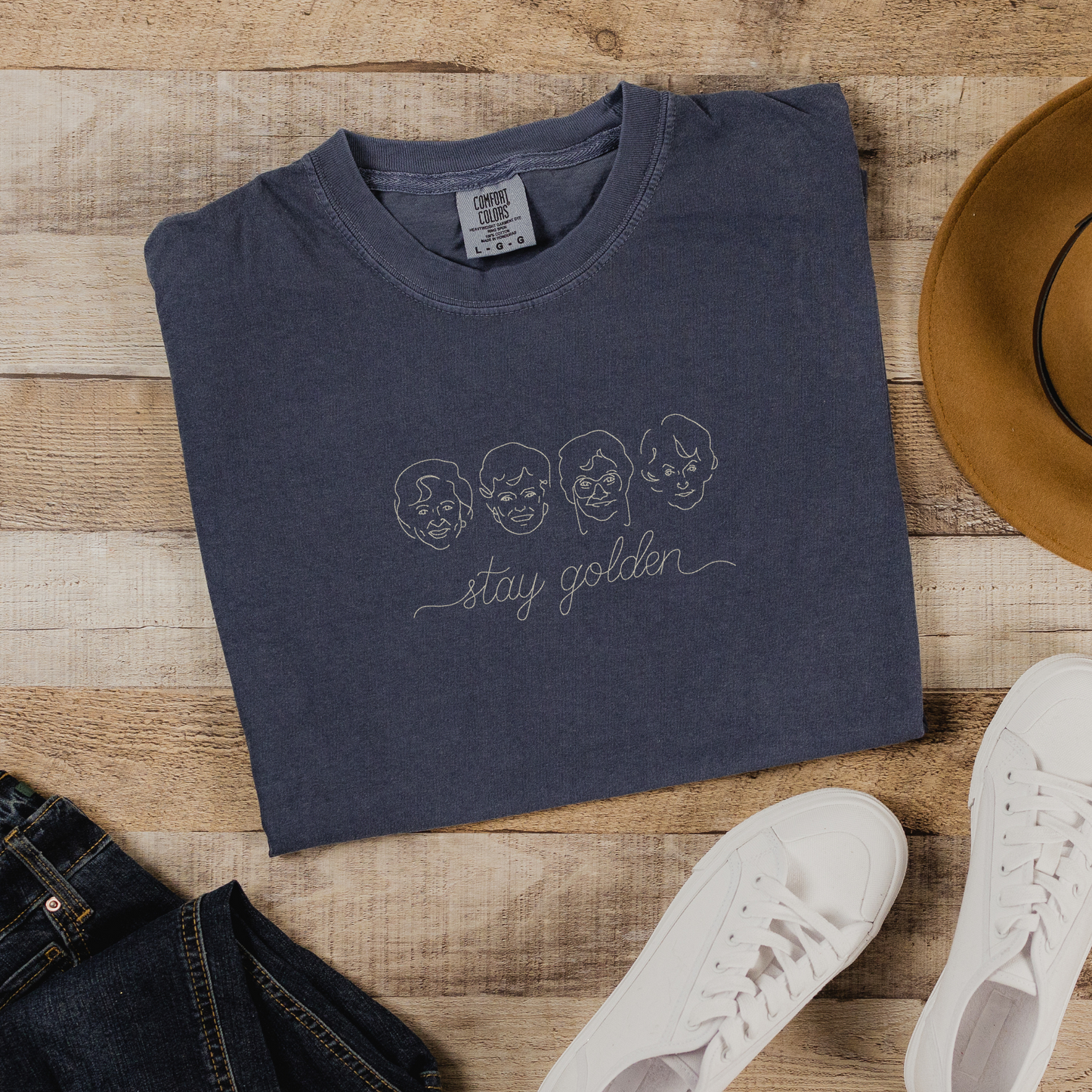 Stay Golden T-shirt | Golden Girls Inspired Sketch Art | Embroidered Comfort Colors Shirt