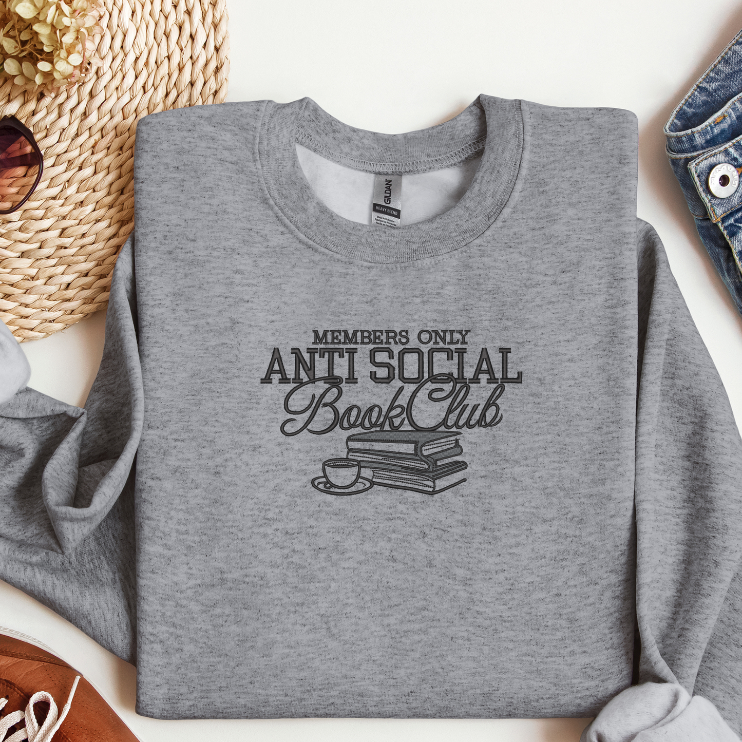 Embroidered Antisocial Bookclub Crewneck | Cozy Reading Sweater