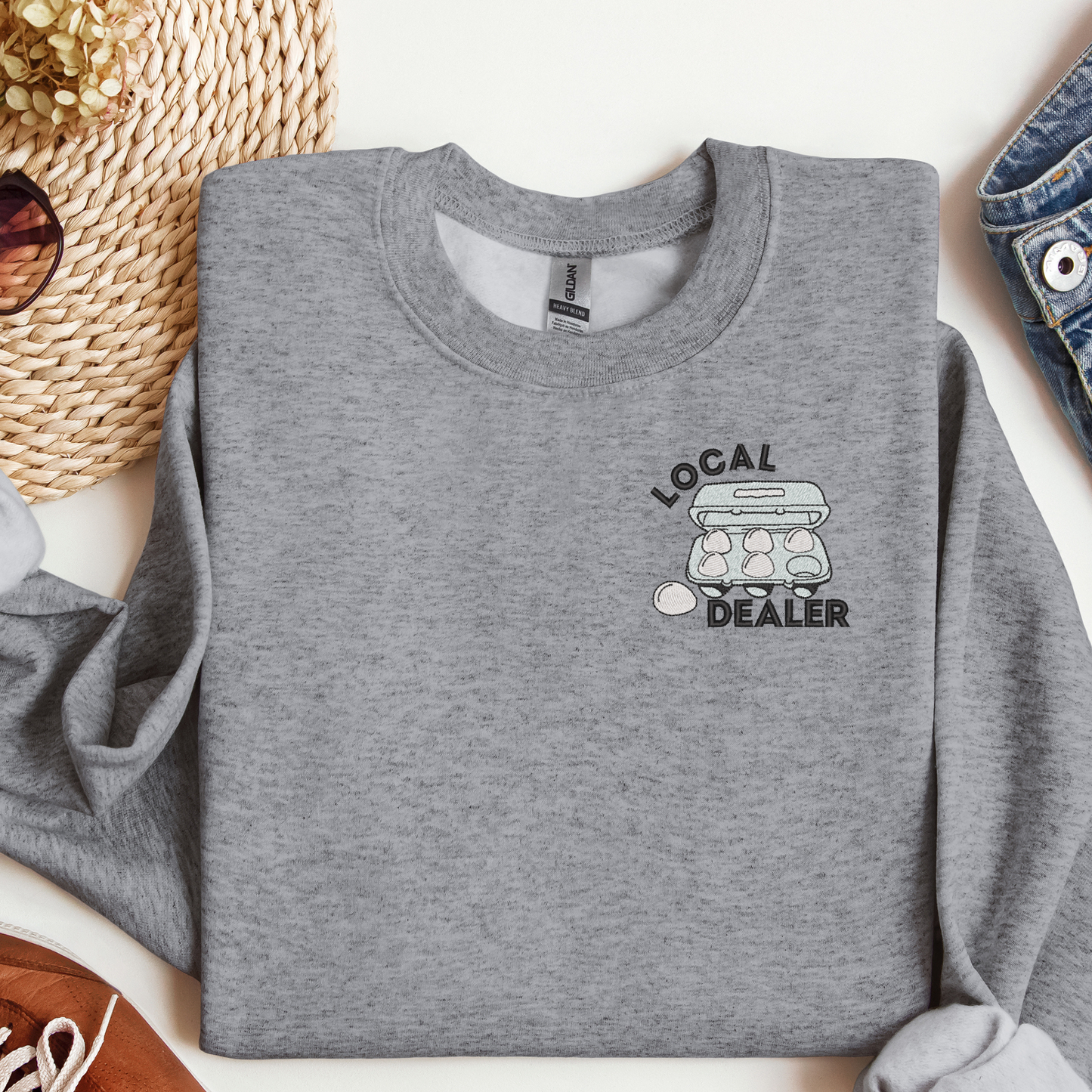 Local Egg Dealer Embroidered Crewneck Sweatshirt | Farm Fresh Egg Sweatshirt