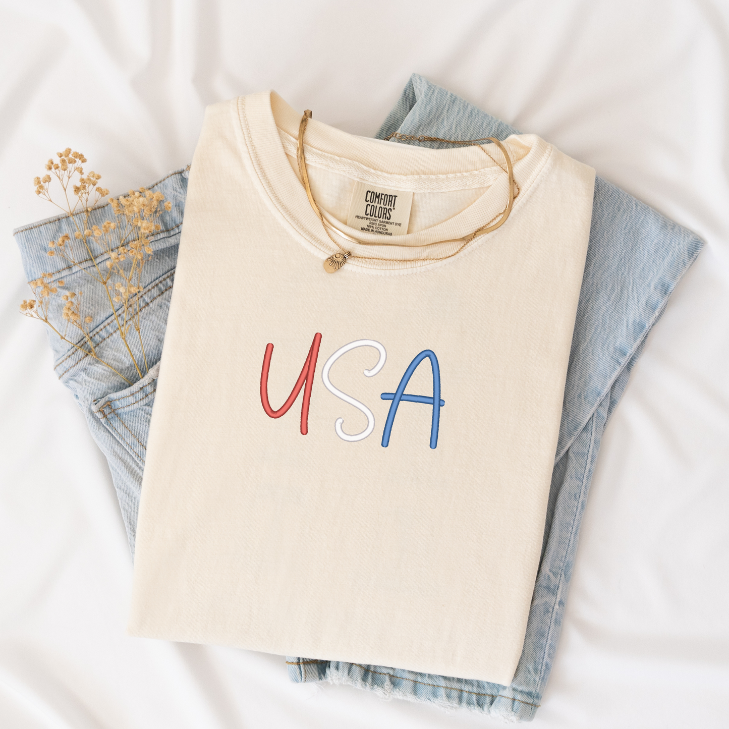 3D Puff Embroidered USA Tee | Comfort Colors | Patriotic T-Shirt | 4th of July Apparel