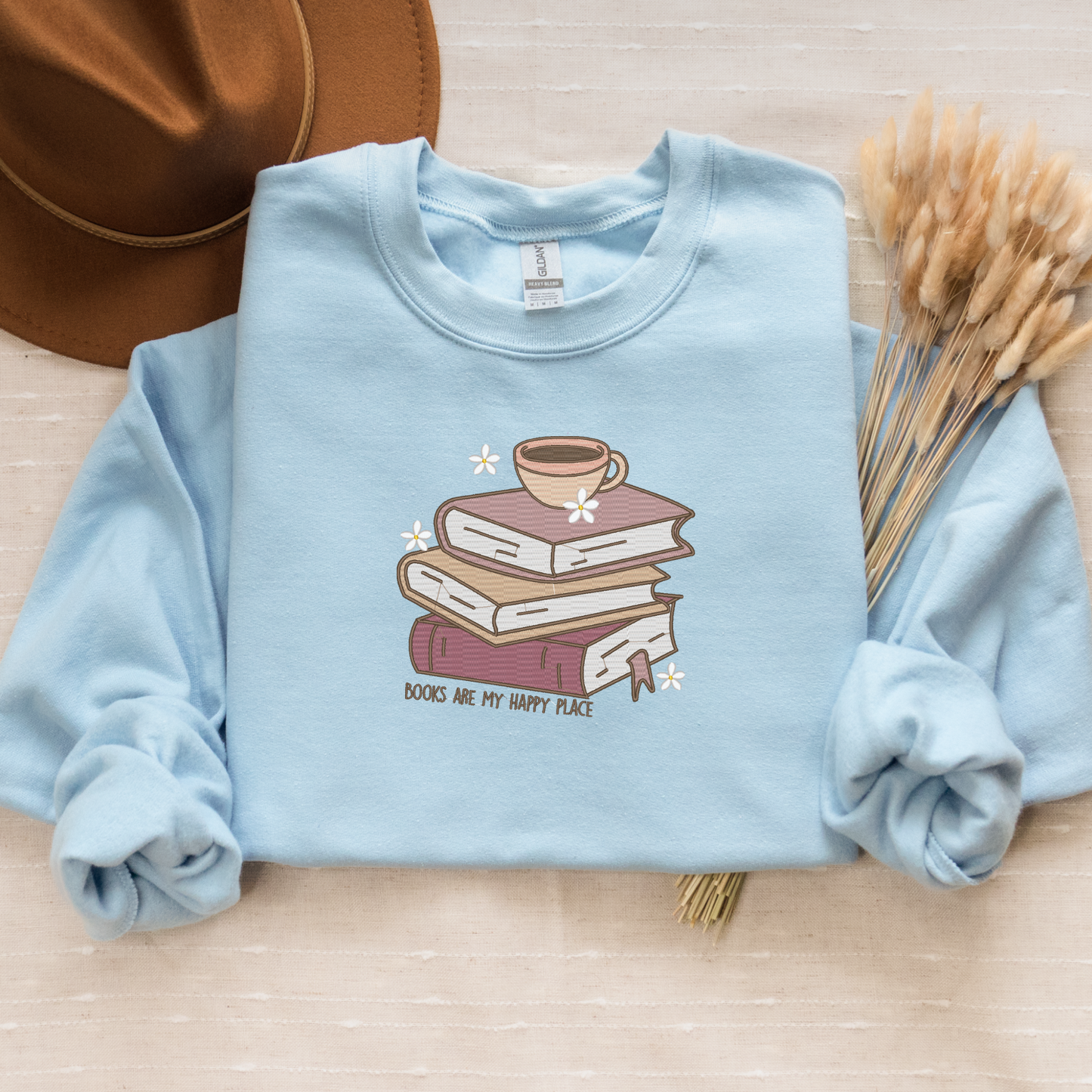 Embroidered Books Are My Happy Place Crewneck