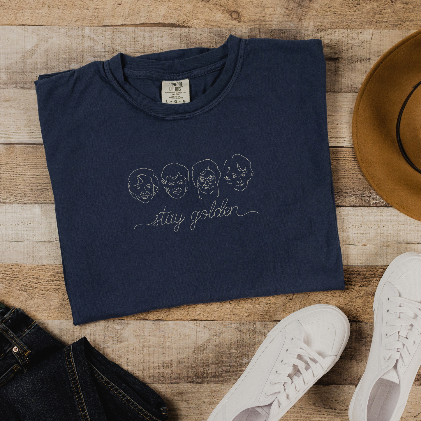 Stay Golden T-shirt | Golden Girls Inspired Sketch Art | Embroidered Comfort Colors Shirt