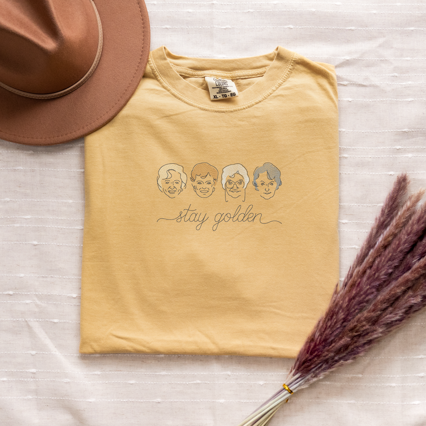 Stay Golden T-shirt | Golden Girls Inspired Sketch Art | Embroidered Comfort Colors Shirt