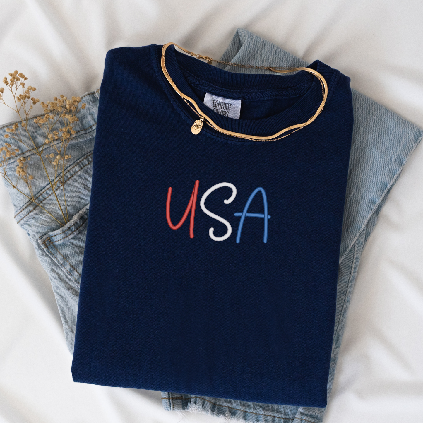3D Puff Embroidered USA Tee | Comfort Colors | Patriotic T-Shirt | 4th of July Apparel