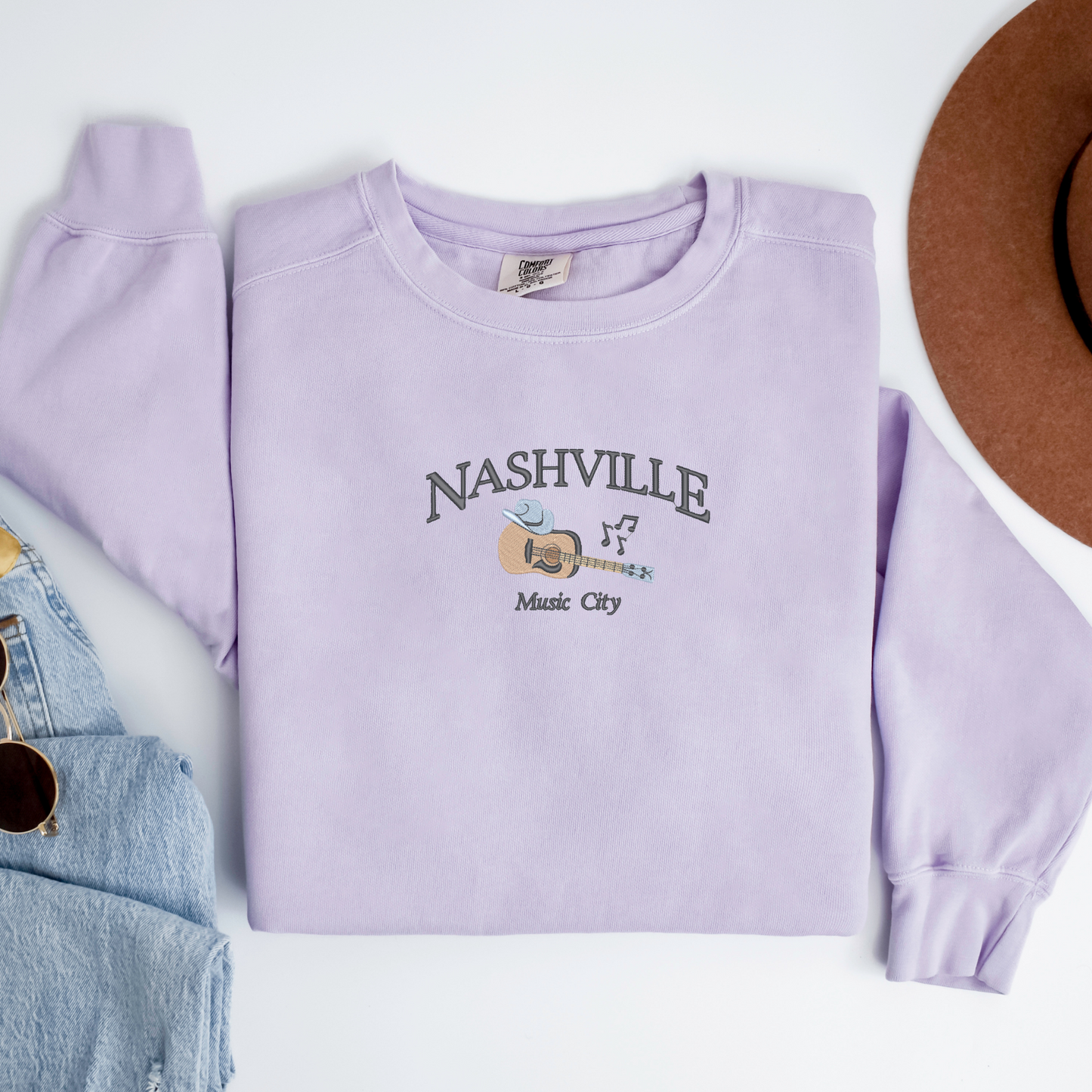 Nashville Music City Embroidered Crewneck | Tennessee Pride | Destination Sweatshirt