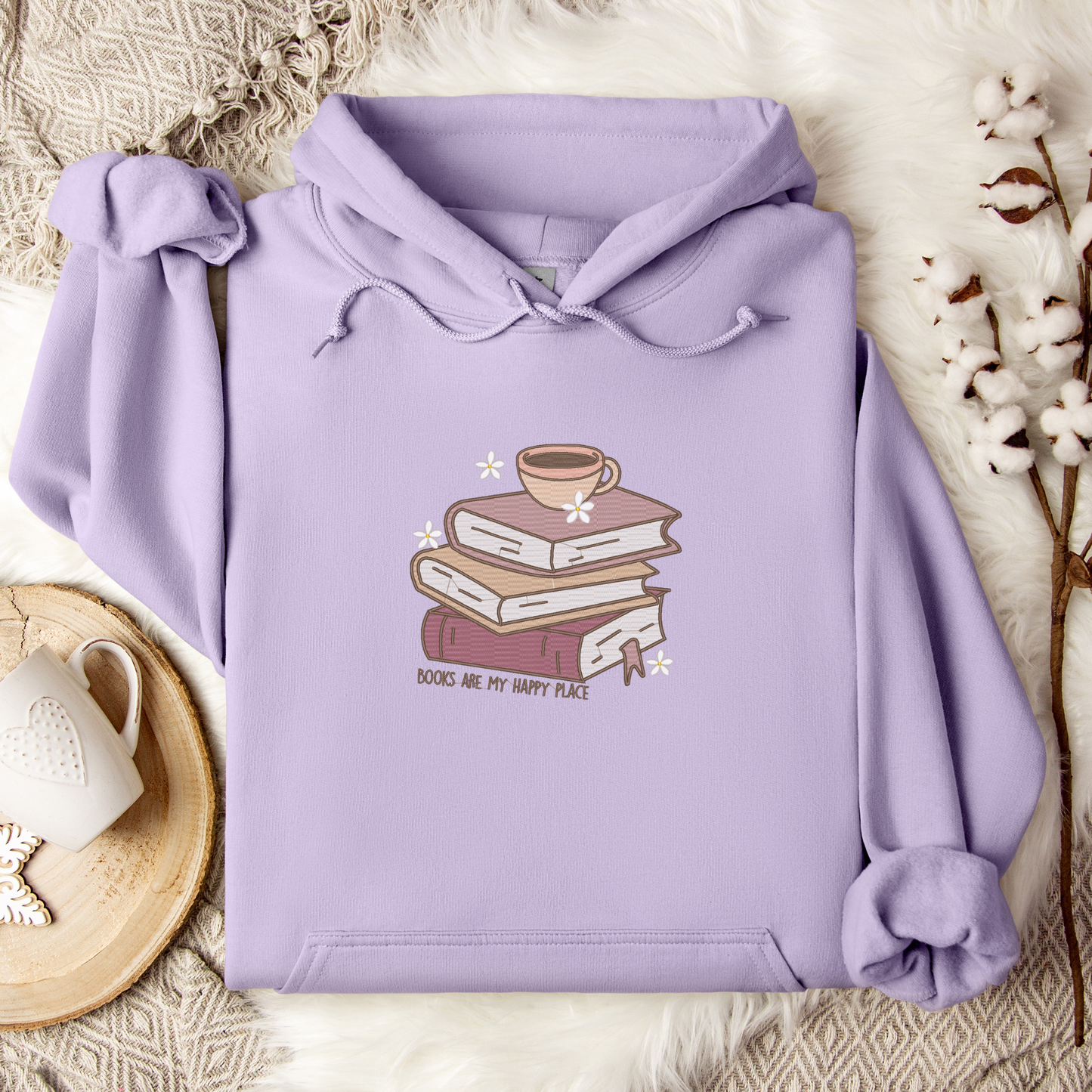 Embroidered Books Are My Happy Place Hoodie