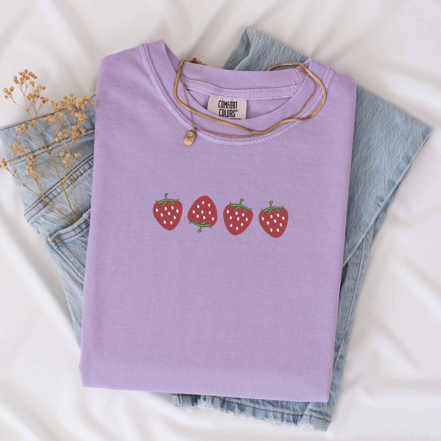 Summer Strawberry Embroidered T-Shirt | Comfort Colors | Berry Beautiful Shirt | Summer Apparel