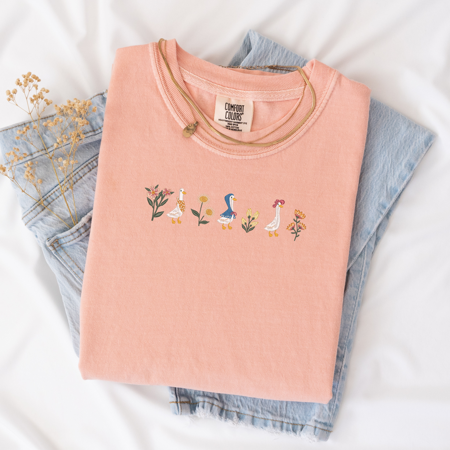 Floral Geese Embroidered Tee | Cottagecore Goose Shirt