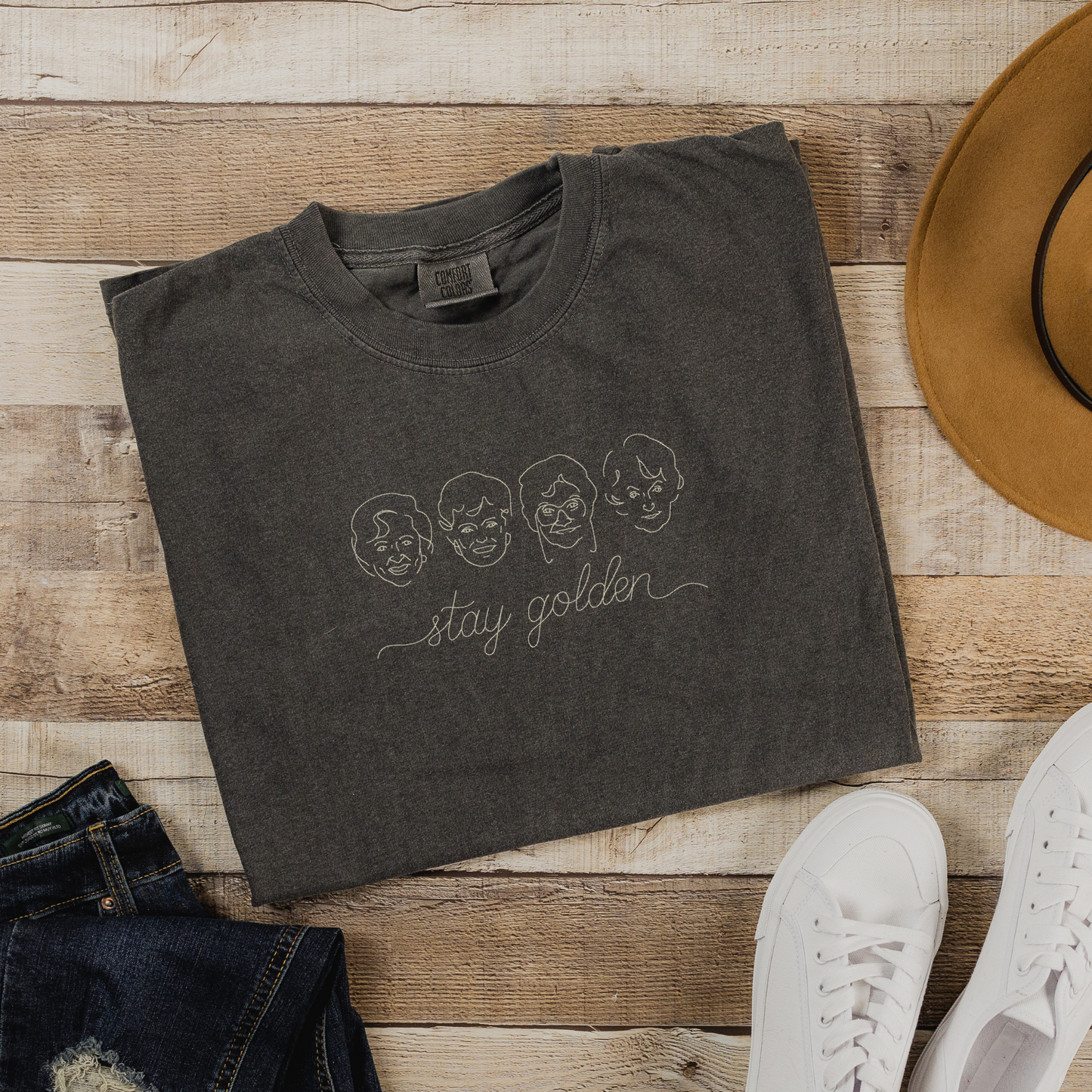 Stay Golden T-shirt | Golden Girls Inspired Sketch Art | Embroidered Comfort Colors Shirt