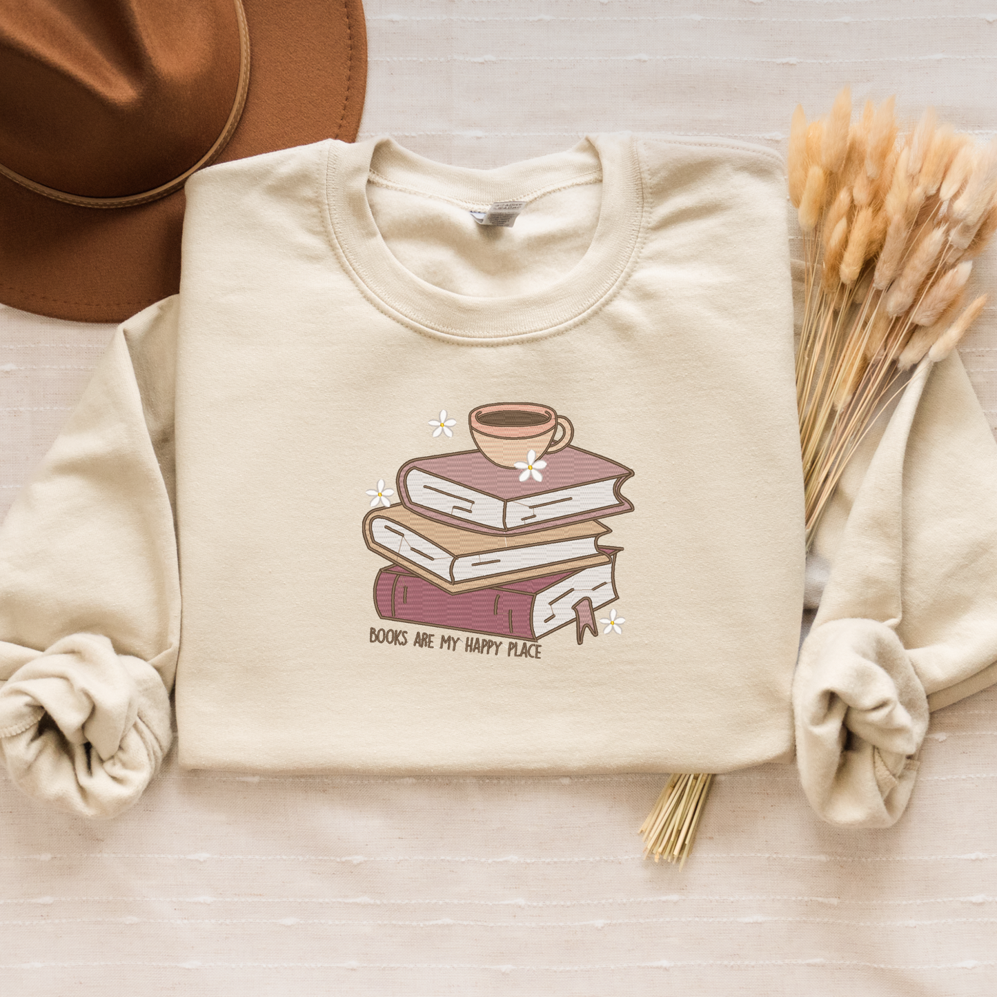 Embroidered Books Are My Happy Place Crewneck