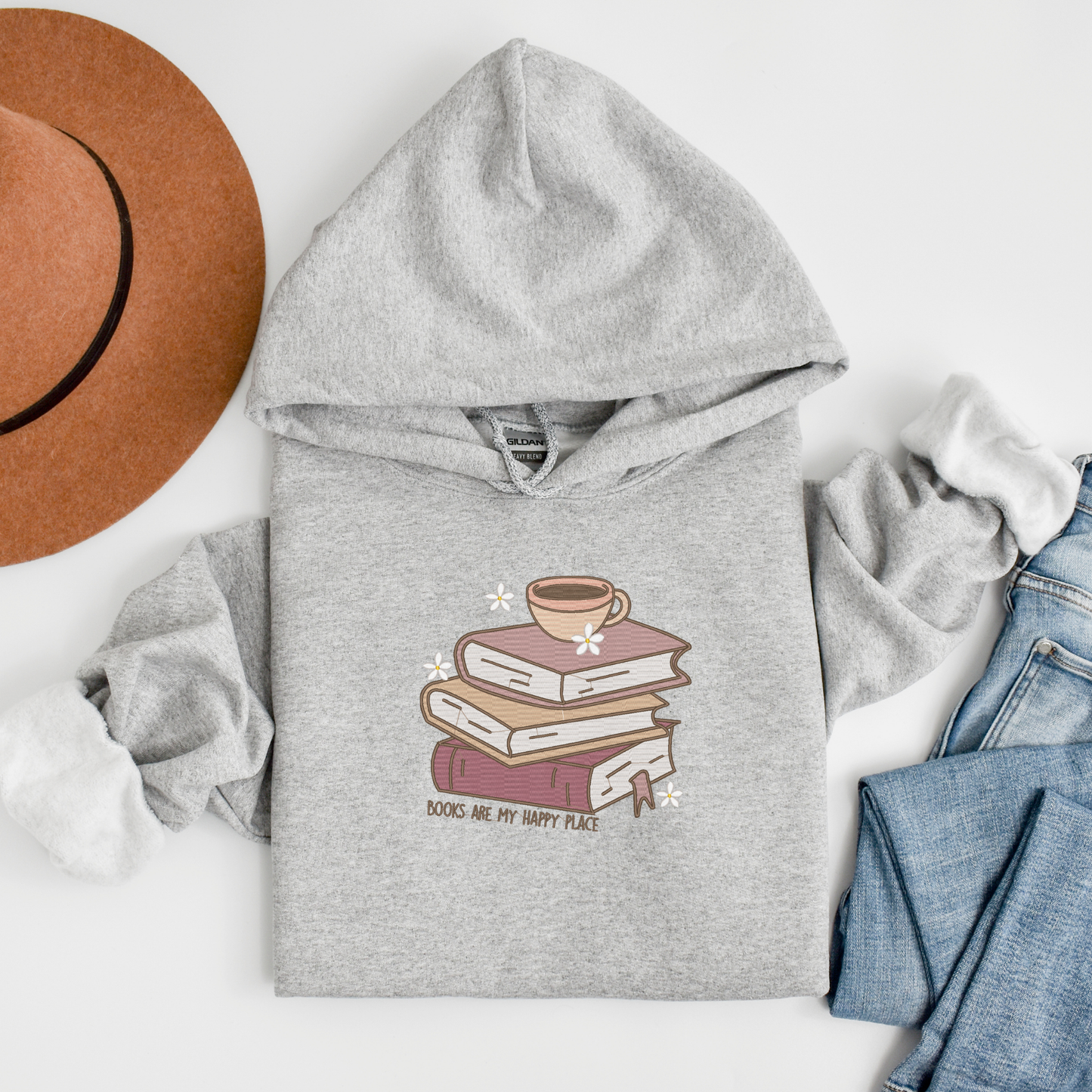 Embroidered Books Are My Happy Place Hoodie