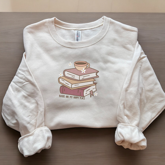 Embroidered Books Are My Happy Place Crewneck