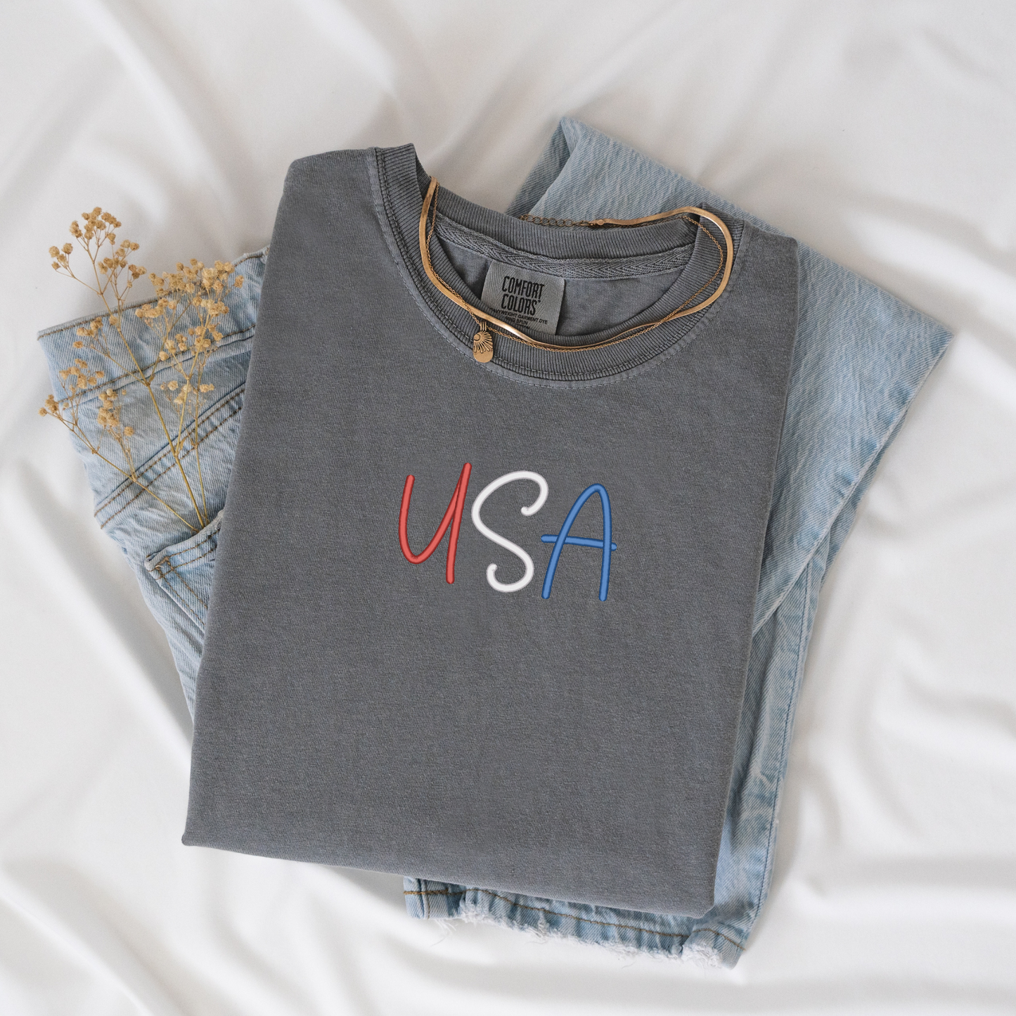 3D Puff Embroidered USA Tee | Comfort Colors | Patriotic T-Shirt | 4th of July Apparel