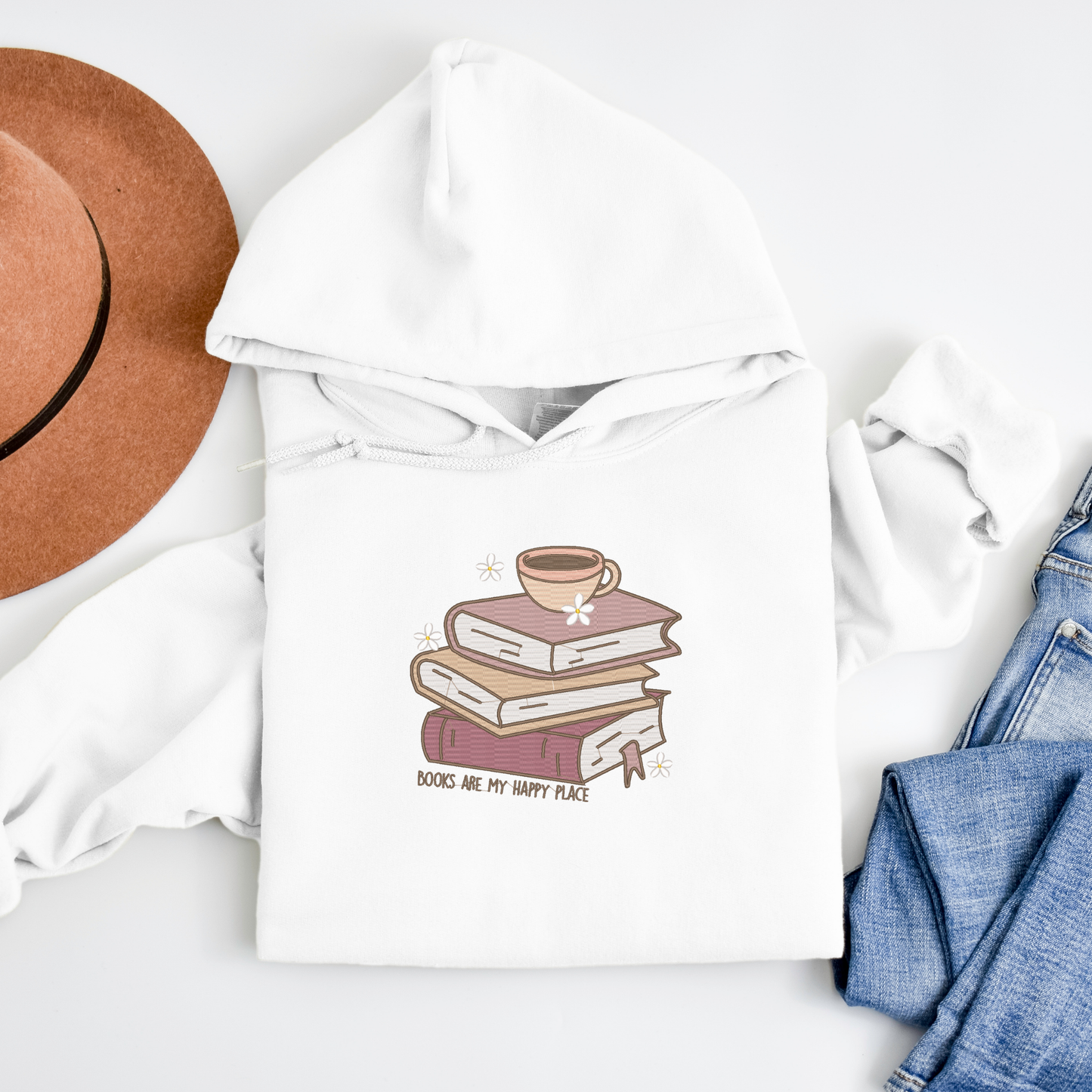 Embroidered Books Are My Happy Place Hoodie