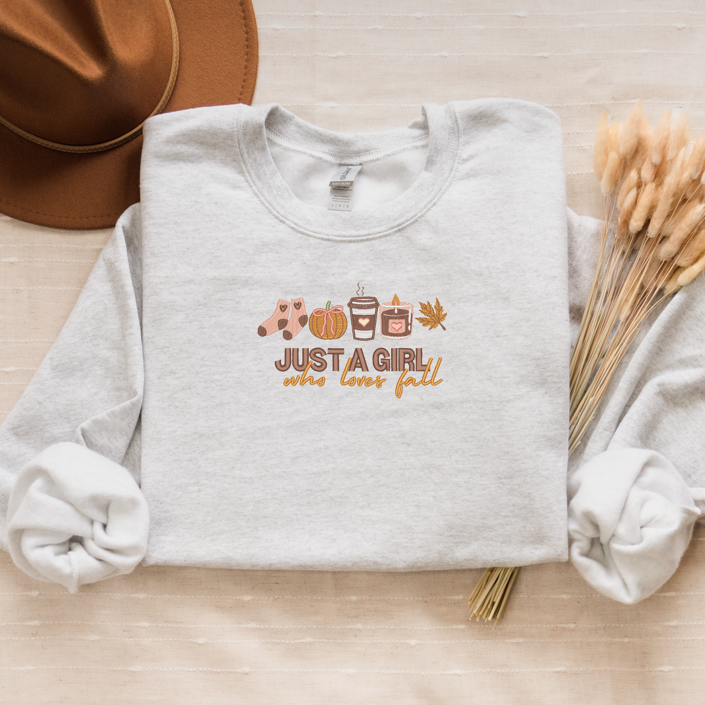 Just a Girl Who Loves Fall Embroidered Crewneck