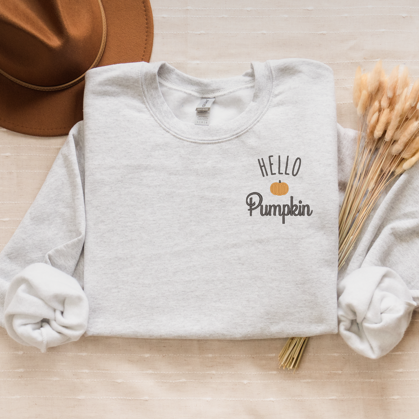 Hello Pumpkin Embroidered Crewneck | Fall Logo Sweatshirt