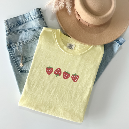 Summer Strawberry Embroidered T-Shirt | Comfort Colors | Berry Beautiful Shirt | Summer Apparel