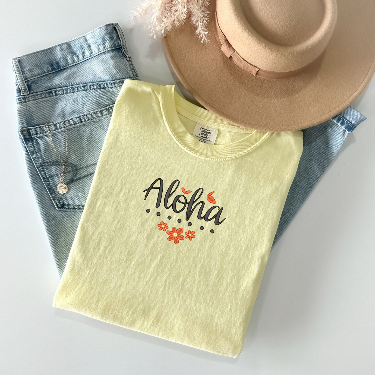 Embroidered Aloha T-Shirt | Beach Tee | Hawaii Shirt | Comfort Colors