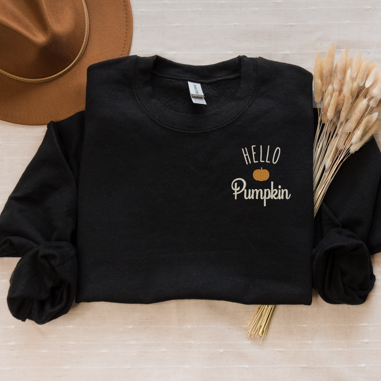 Hello Pumpkin Embroidered Crewneck | Fall Logo Sweatshirt