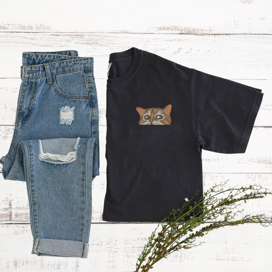 Peek A Boo Kitty Pocket Tee | Cat Lover's Gift |Crazy Cat Lady Shirt