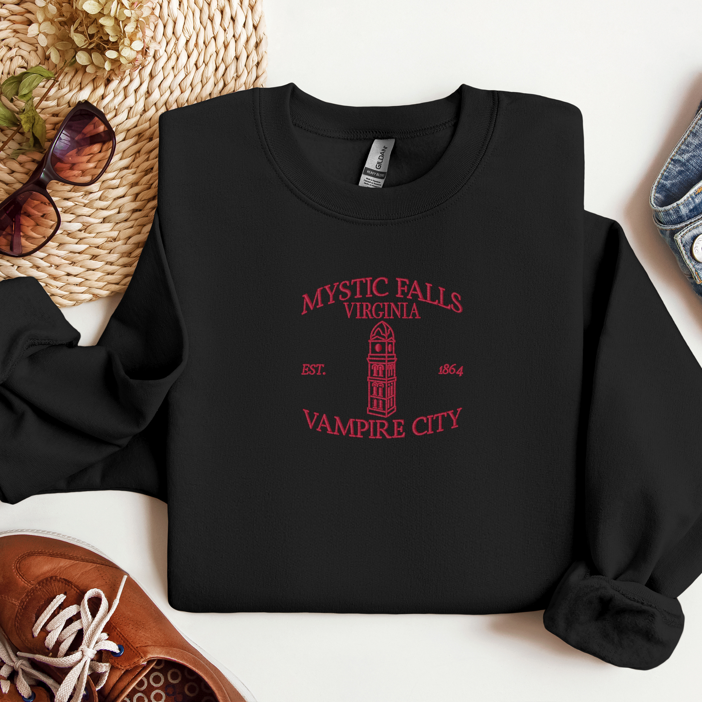 Embroidered Mystic Falls Crewneck | Vampire Diaries Inspired Sweater