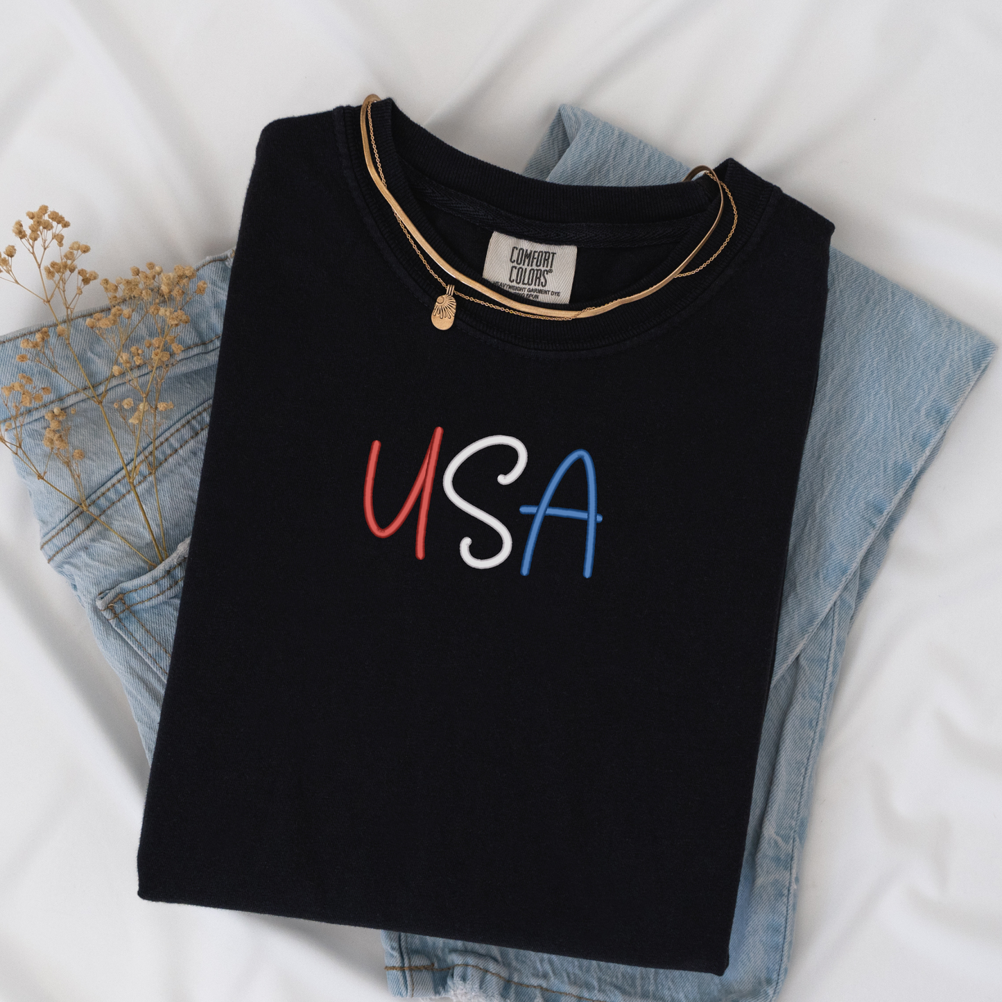 3D Puff Embroidered USA Tee | Comfort Colors | Patriotic T-Shirt |  4th of July Apparel