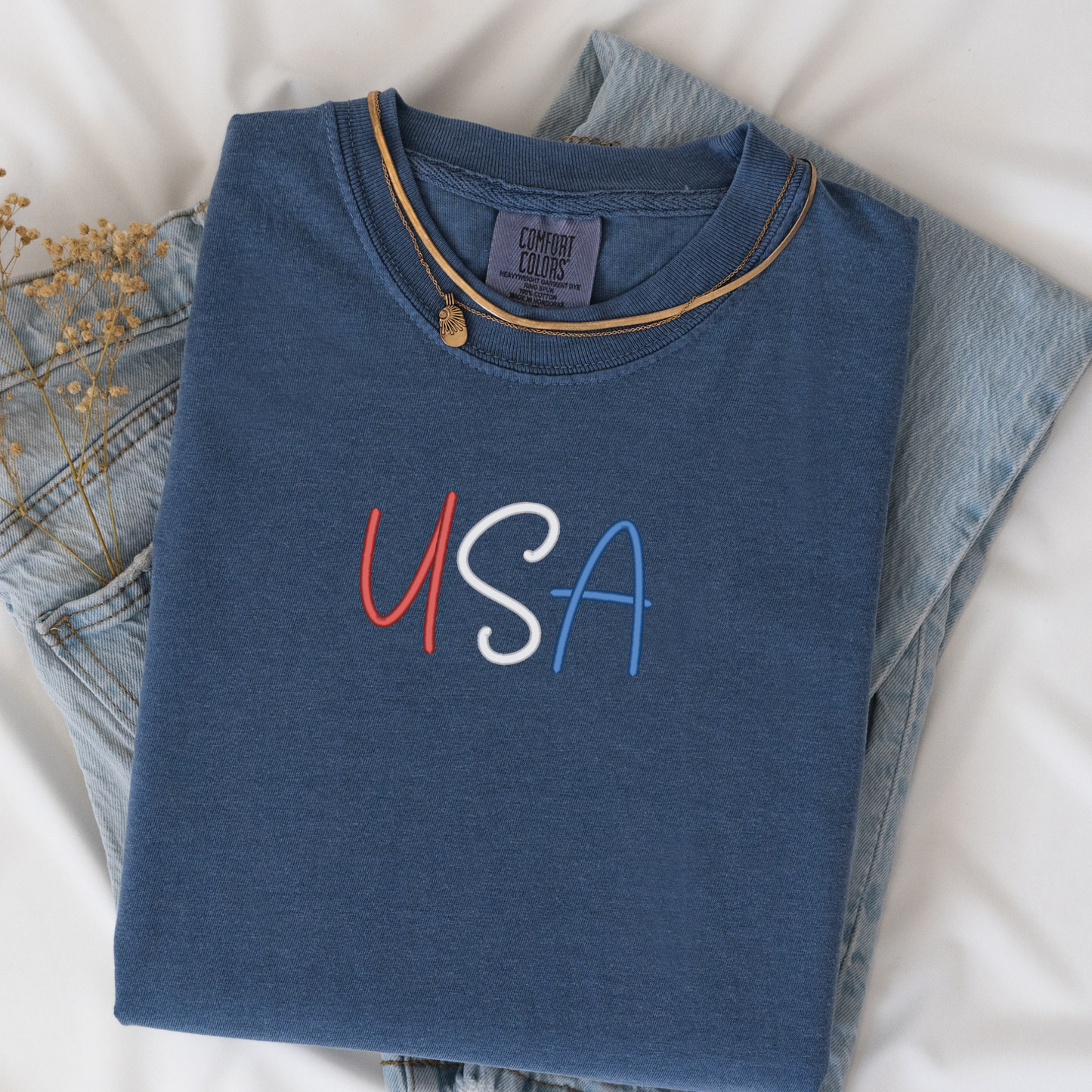 3D Puff Embroidered USA Tee | Comfort Colors | Patriotic T-Shirt |  4th of July Apparel