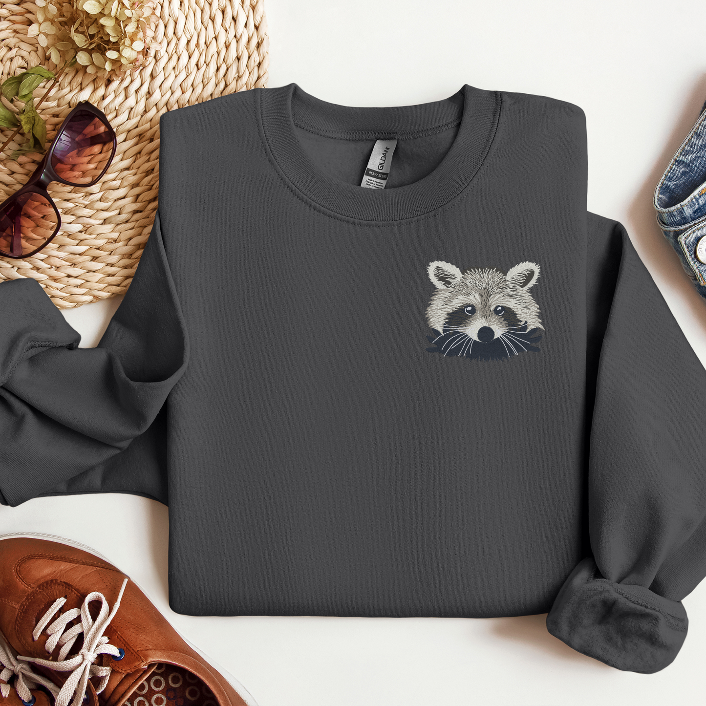 Embroidered Trash Panda Logo Crewneck | Raccoon Logo Design