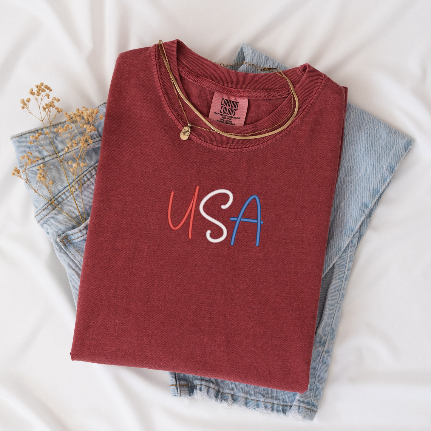 3D Puff Embroidered USA Tee | Comfort Colors | Patriotic T-Shirt |  4th of July Apparel