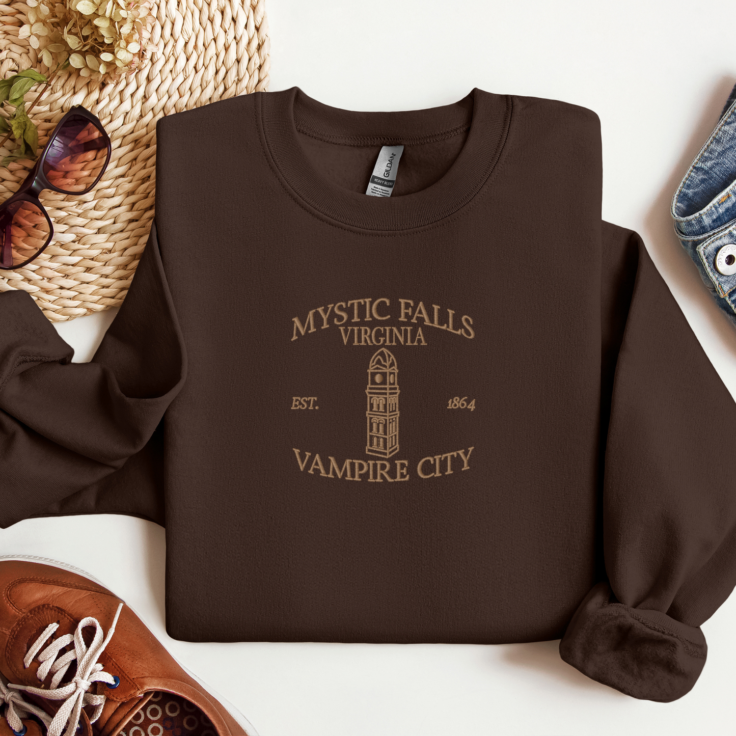 Embroidered Mystic Falls Crewneck | Vampire Diaries Inspired Sweater