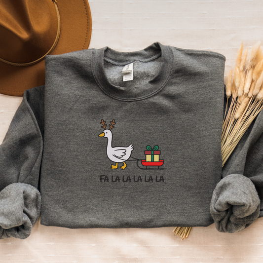 Embroidered Festive Goose Crewneck | Funny Christmas Sweatshirt | Reindeer Goose Sweater