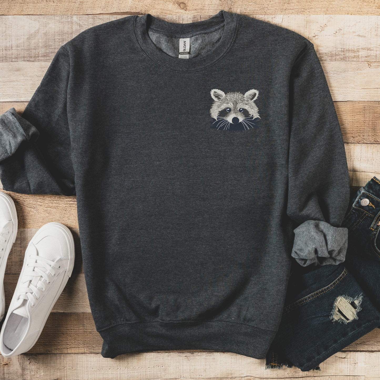 Embroidered Trash Panda Logo Crewneck | Raccoon Logo Design