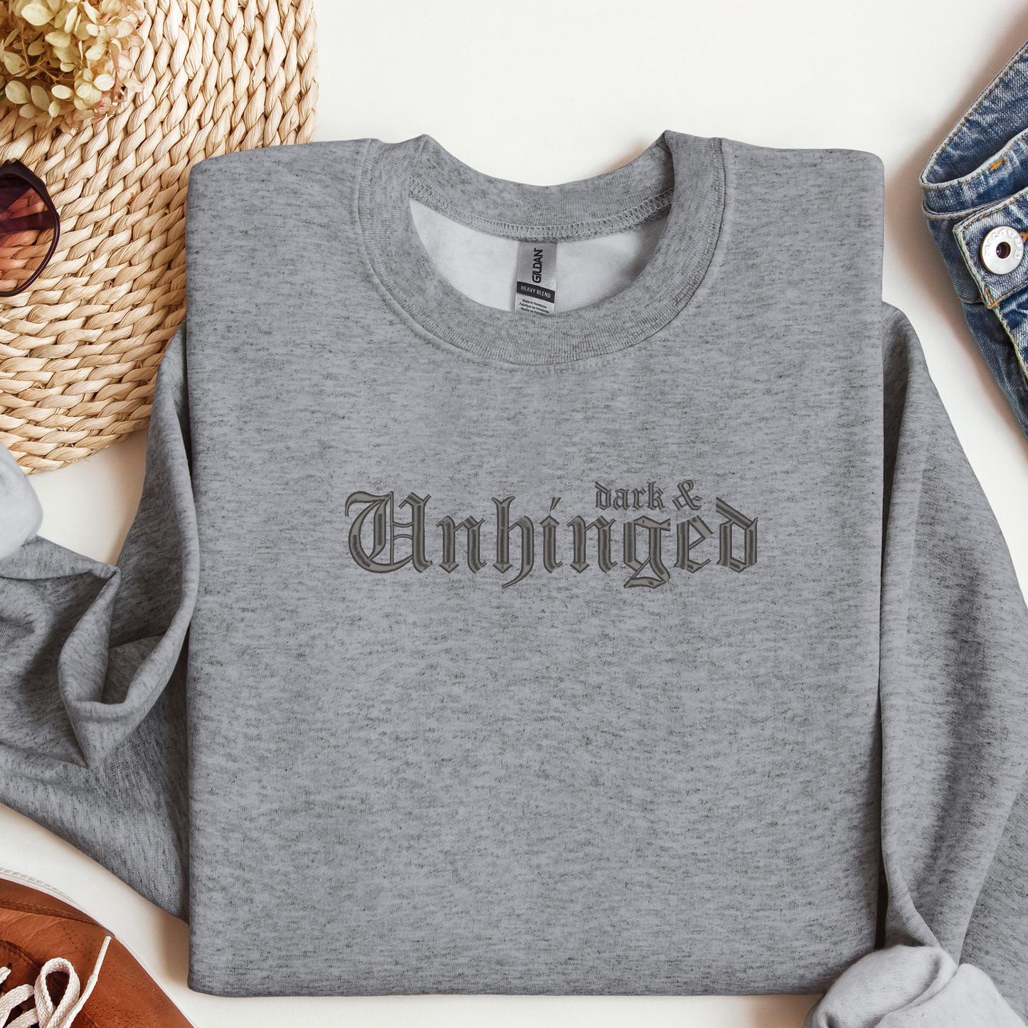 Dark & Unhinged Gothic Embroidered Crewneck | Cozy Book Lover Sweatshirt | Booktok Shirt