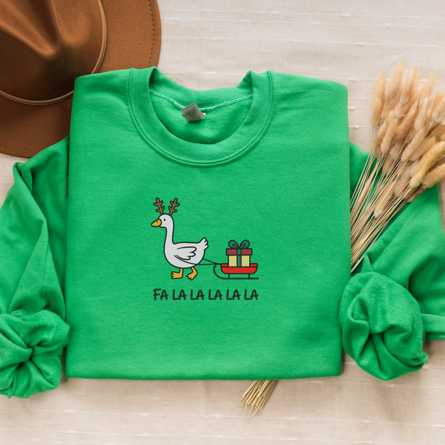 Embroidered Festive Goose Crewneck | Funny Christmas Sweatshirt | Reindeer Goose Sweater