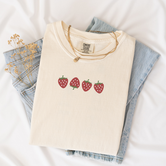 Summer Strawberry Embroidered T-Shirt | Comfort Colors | Berry Beautiful Shirt | Summer Apparel