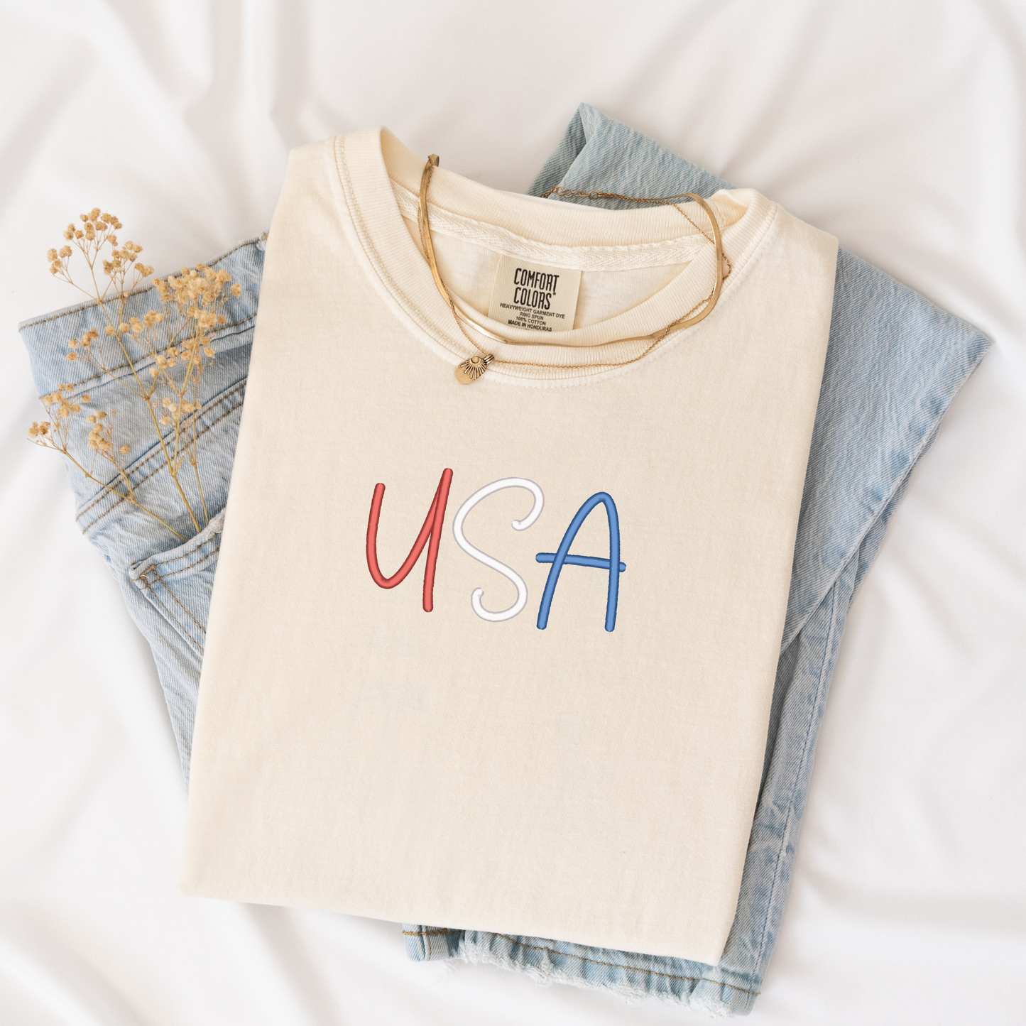 3D Puff Embroidered USA Tee | Comfort Colors | Patriotic T-Shirt |  4th of July Apparel