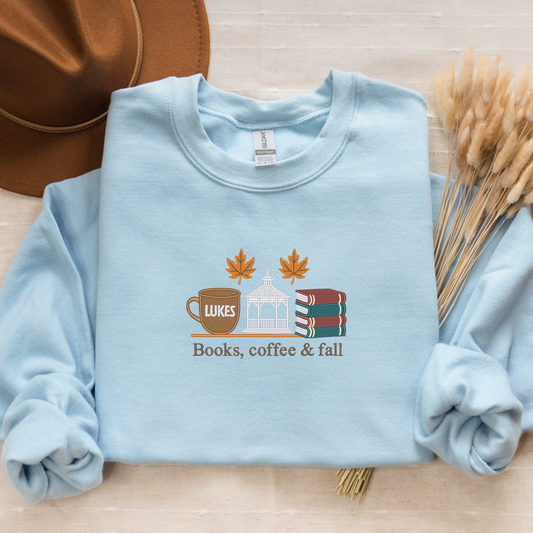 Embroidered Bookish Fall Crewneck: Coffee & Books Cozy Sweatshirt